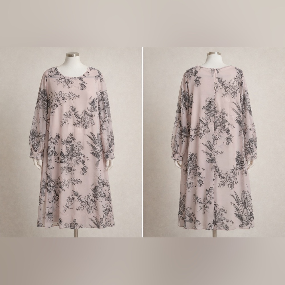 Marina Rinaldi Pamela Dress Pink Black Floral Print Chiffon Overlay Plus Size 24